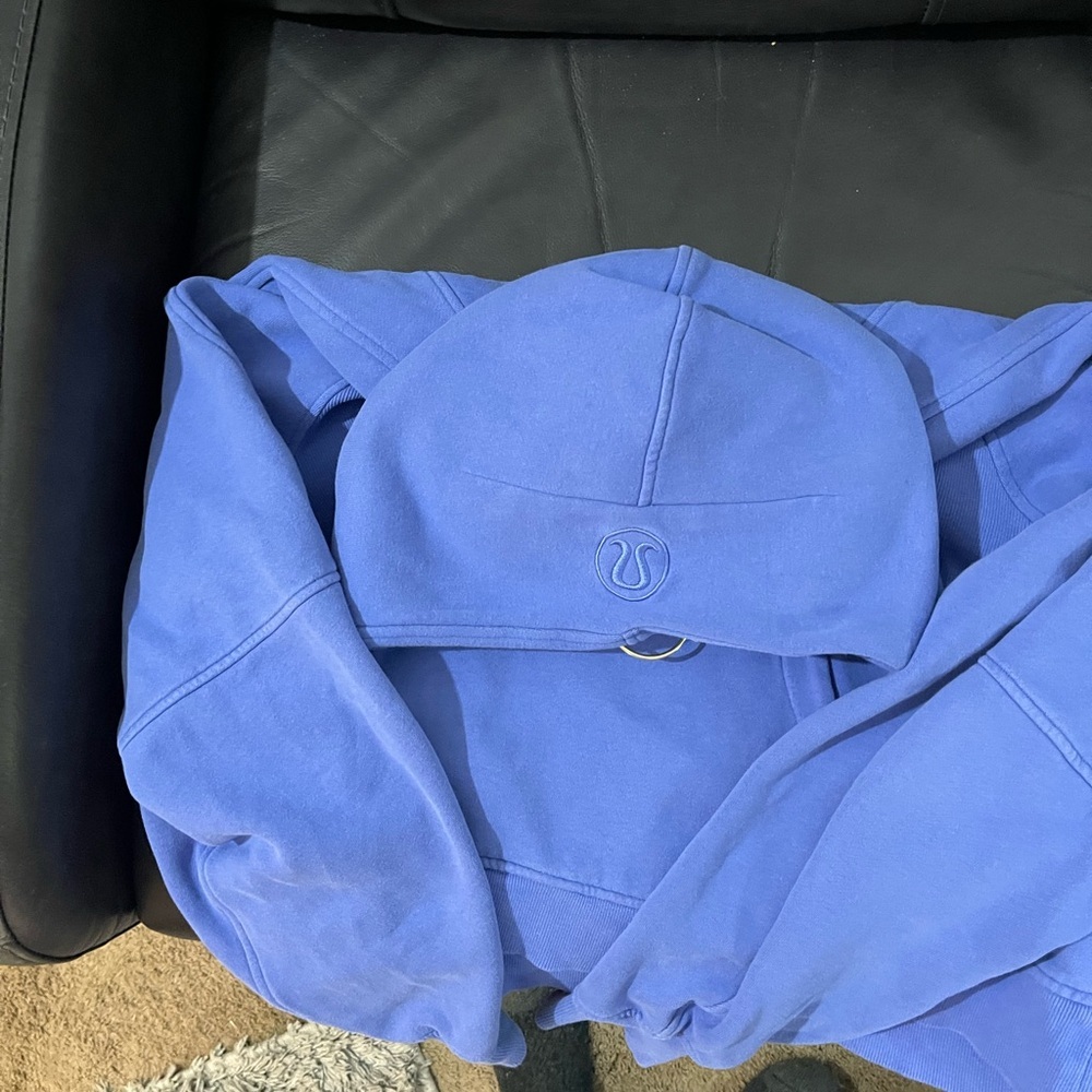 Lululemon scuba BEAUTIFUL Blue Half-Zip Cropped Hoodie XL XXL soft, thumb holes - Picture 6 of 14